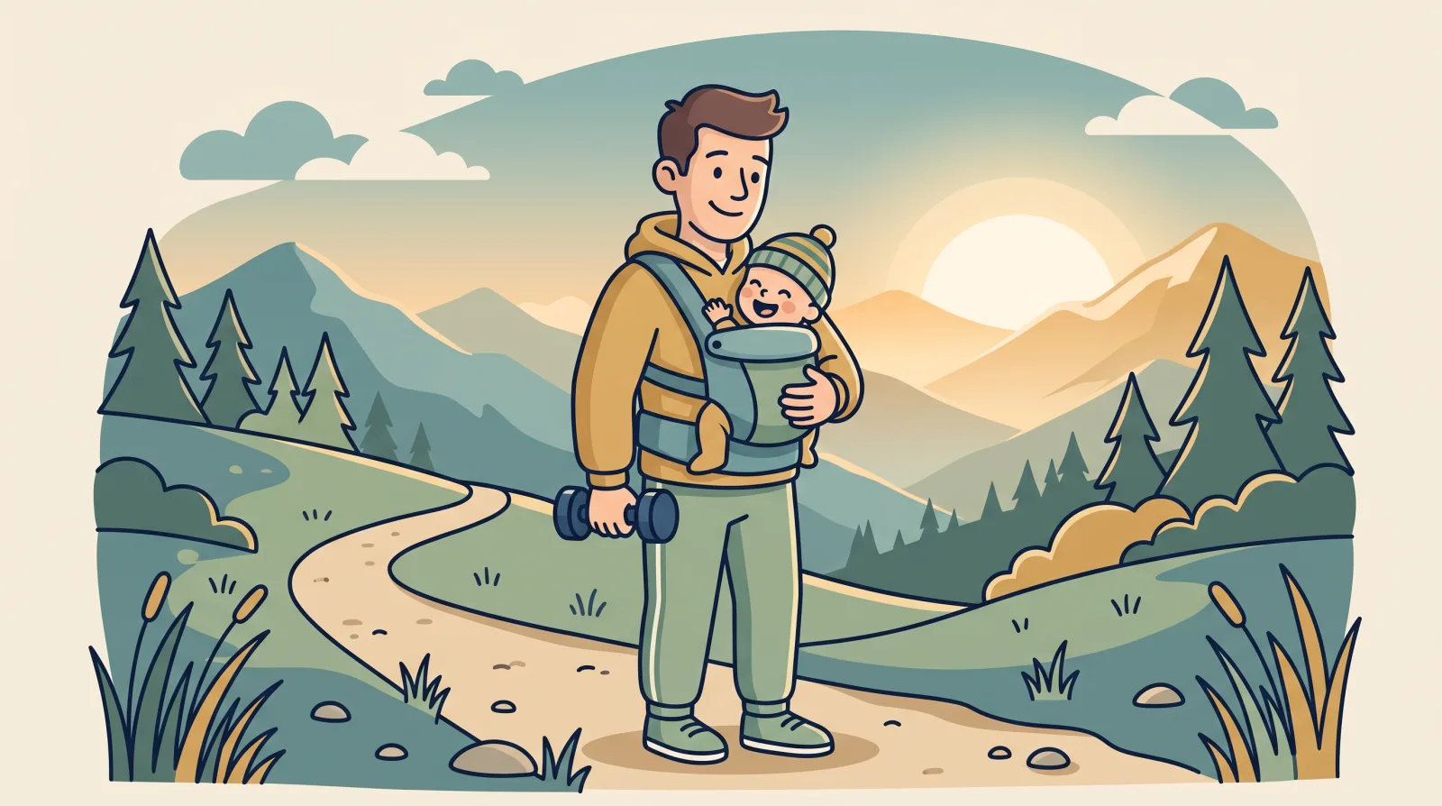 Cartoon illustration for the article: Returning to lifting after pregnancy: the honest, unhurried timeline