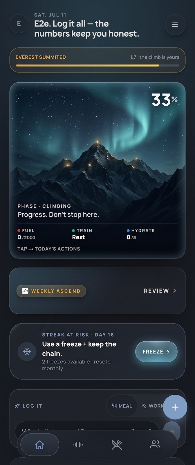 Log sets without putting the bar down., Ascend app screen